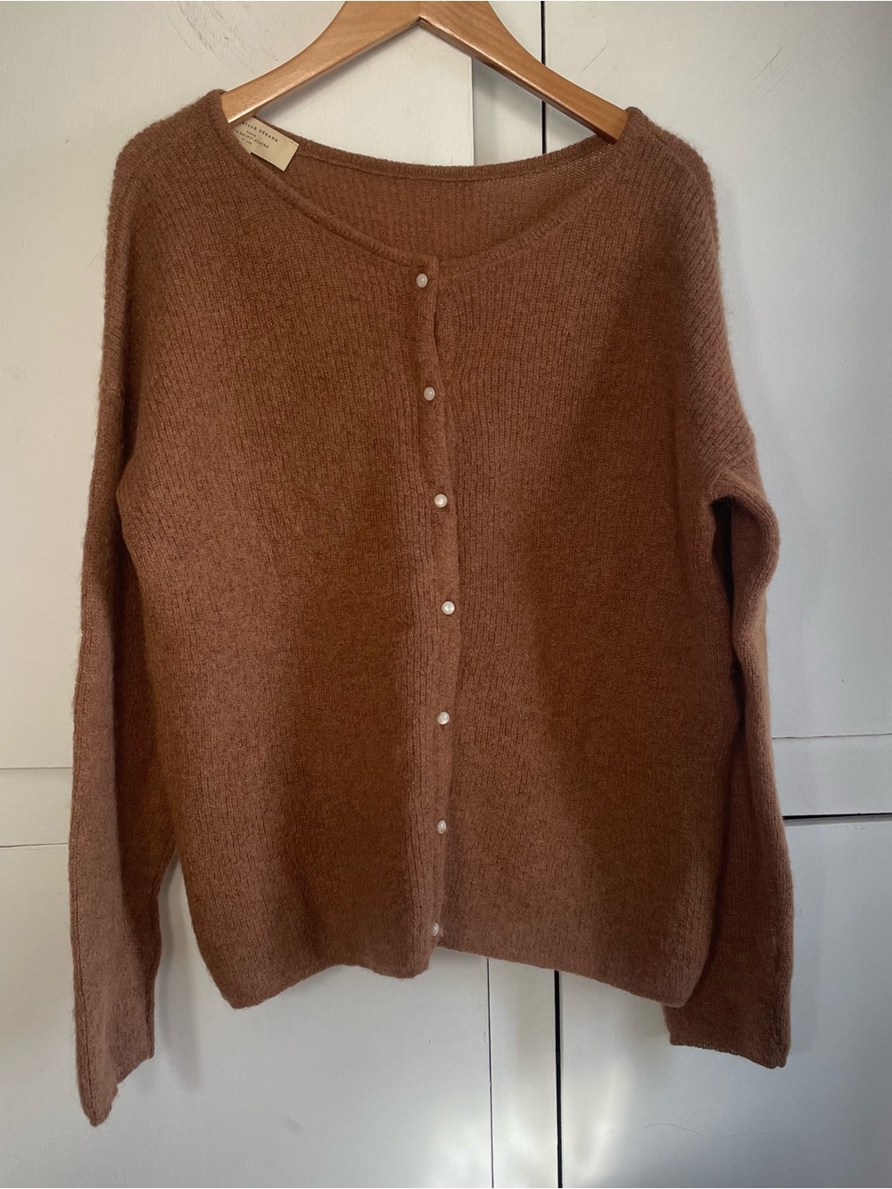 Sezane Gaspard Button-Front Cardigan in Chestnut